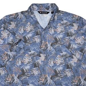 Travis Mathew Tropical Palm Leaf Print Polo Shirt Mens XL Blue Golf Short Sleeve